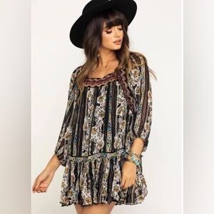 Fee People Dance Magic Tunic Dress Embroidery Metallic Small Coachella Size S